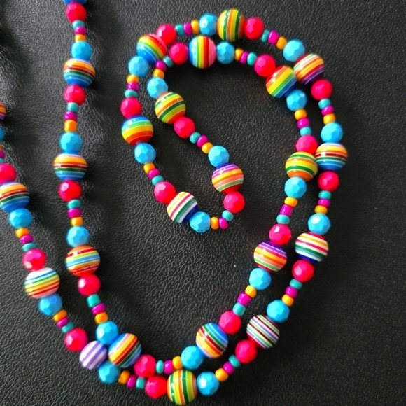 New Handmade Rainbow Colorful Necklace Beaded Hippie Pink blue Yellow 48" - Picture 4 of 6